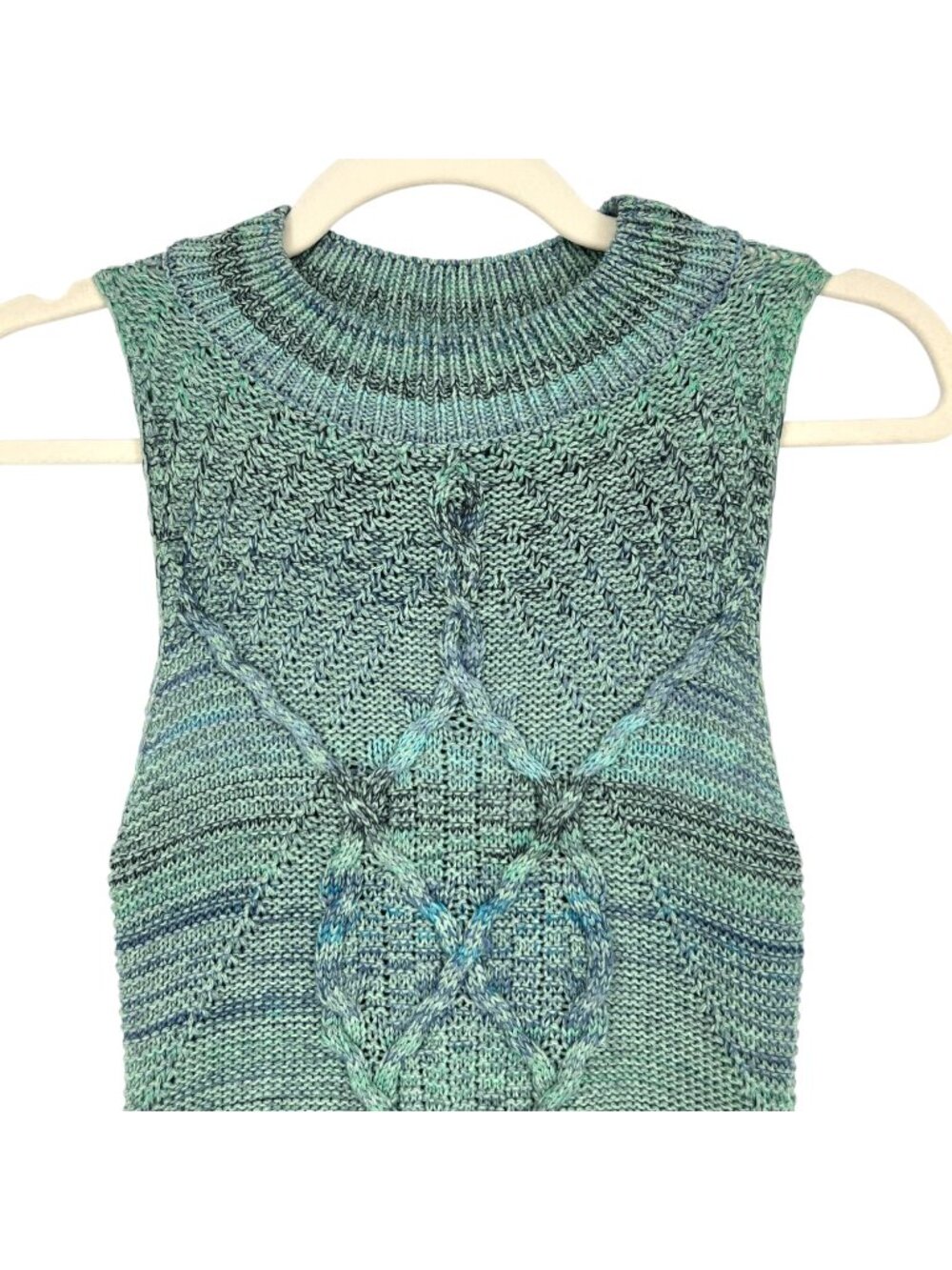 Pilcro Green Blue Sleeveless Knit Crewneck Sweater Side Slit Size XXS
